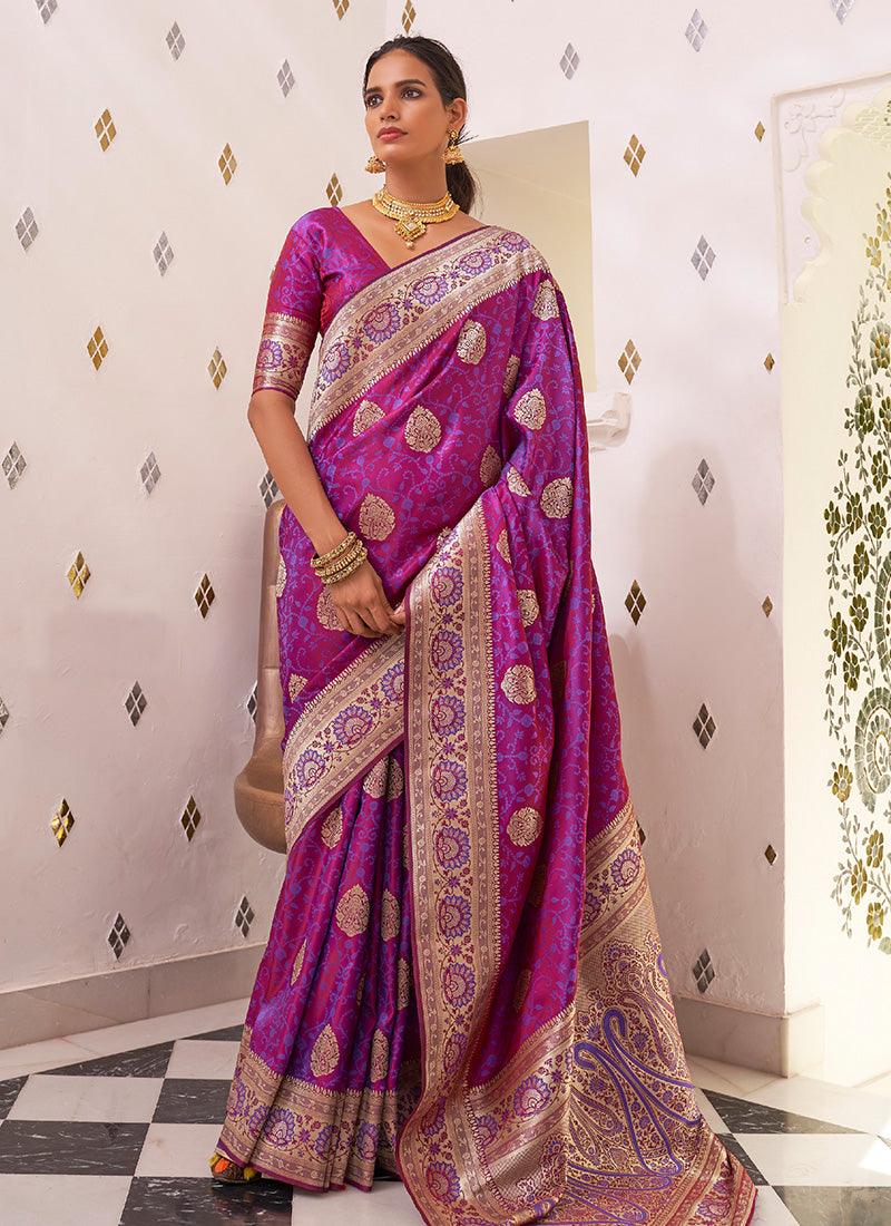 Ceremonial Magenta Purple Color Printed Saree With Silk Weave Cheap Real Eastbay