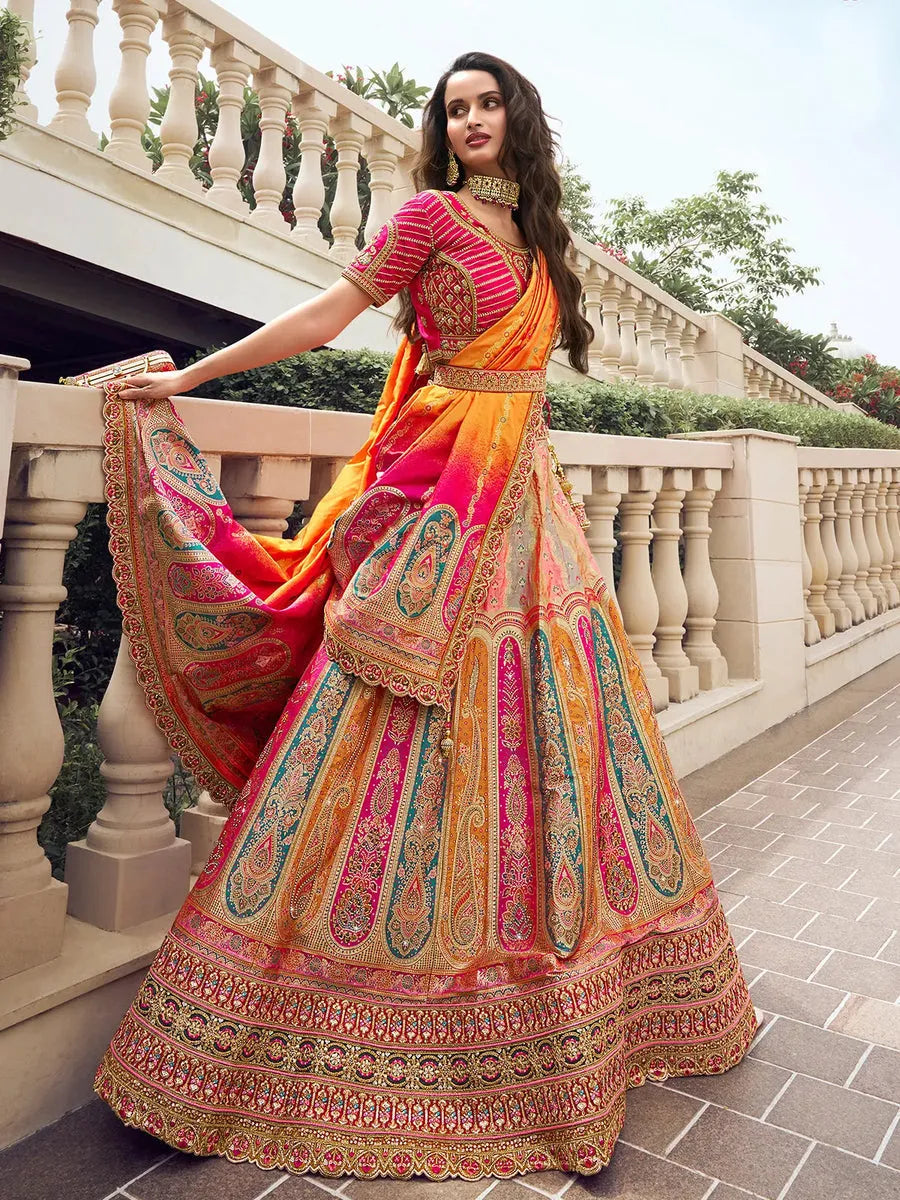 Zarkan Embroidered Multi-Color Silk  Lehenga Choli Set Free Shipping Tumblr