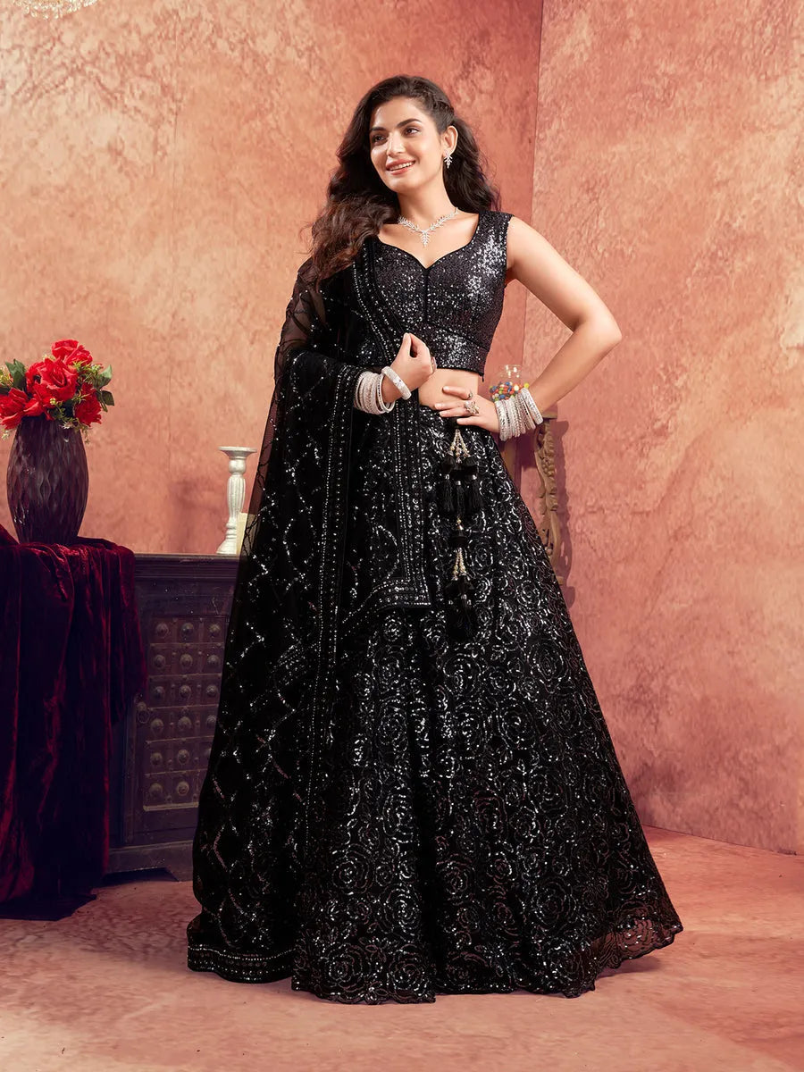 Classic Black Net Lehenga For Bridal Limited Edition