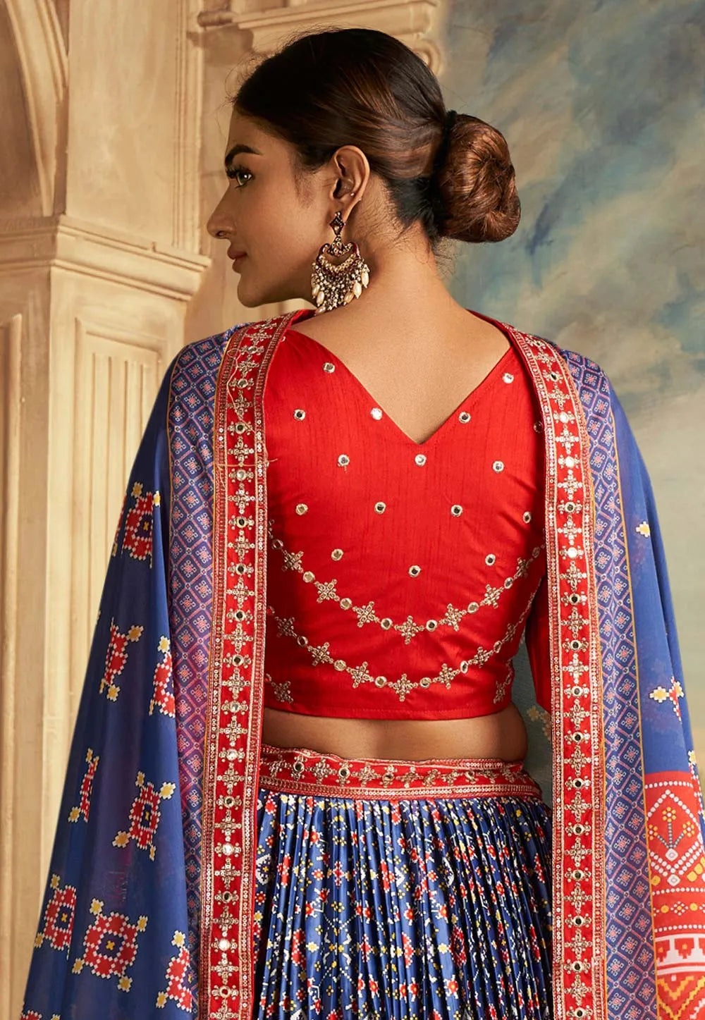 Exquisite Gaji Silk Navy-Red Patola Printed Lehenga Choli Limited Edition