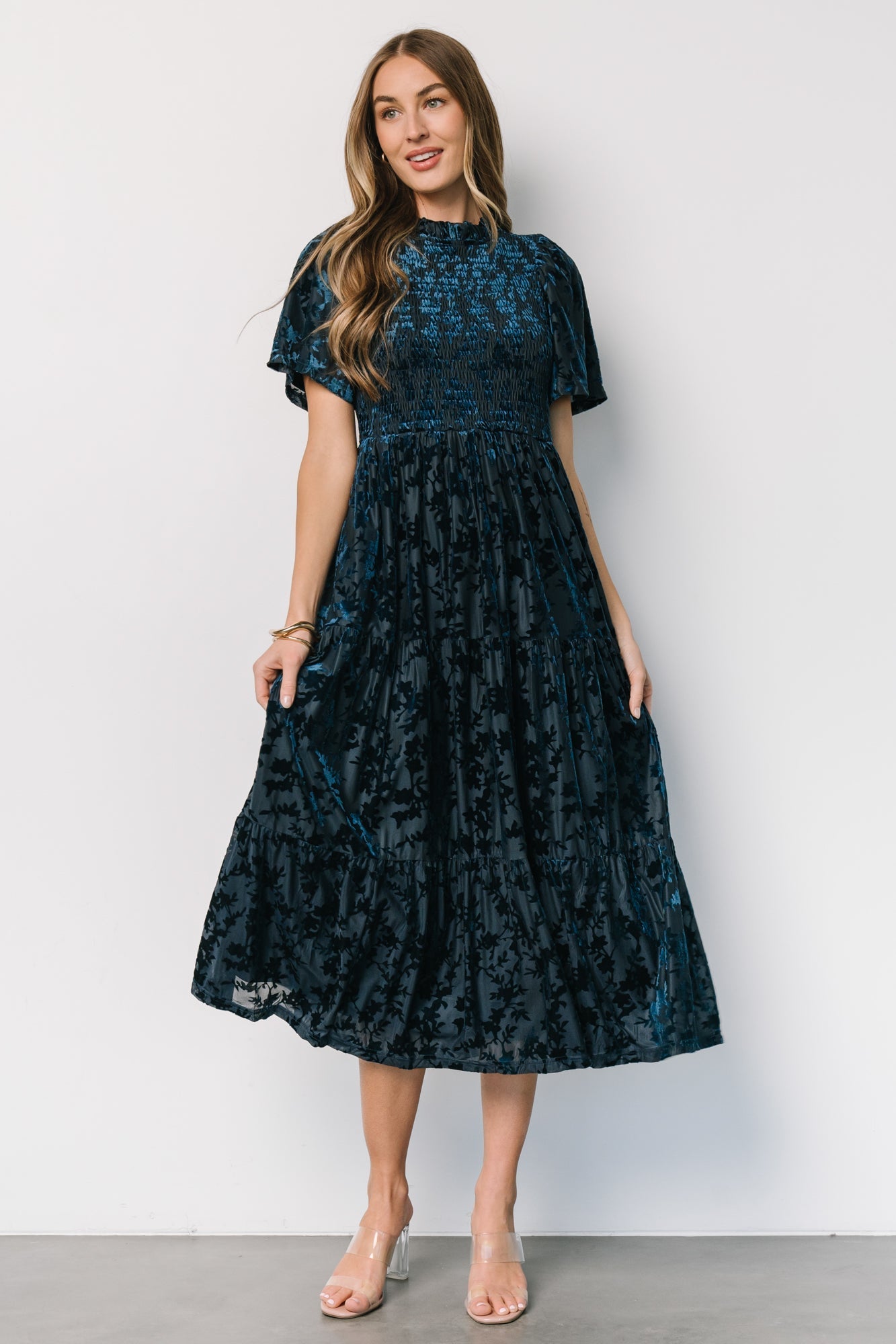 Callen Smocked Velvet Dress | Deep Blue Discount Outlet Locations