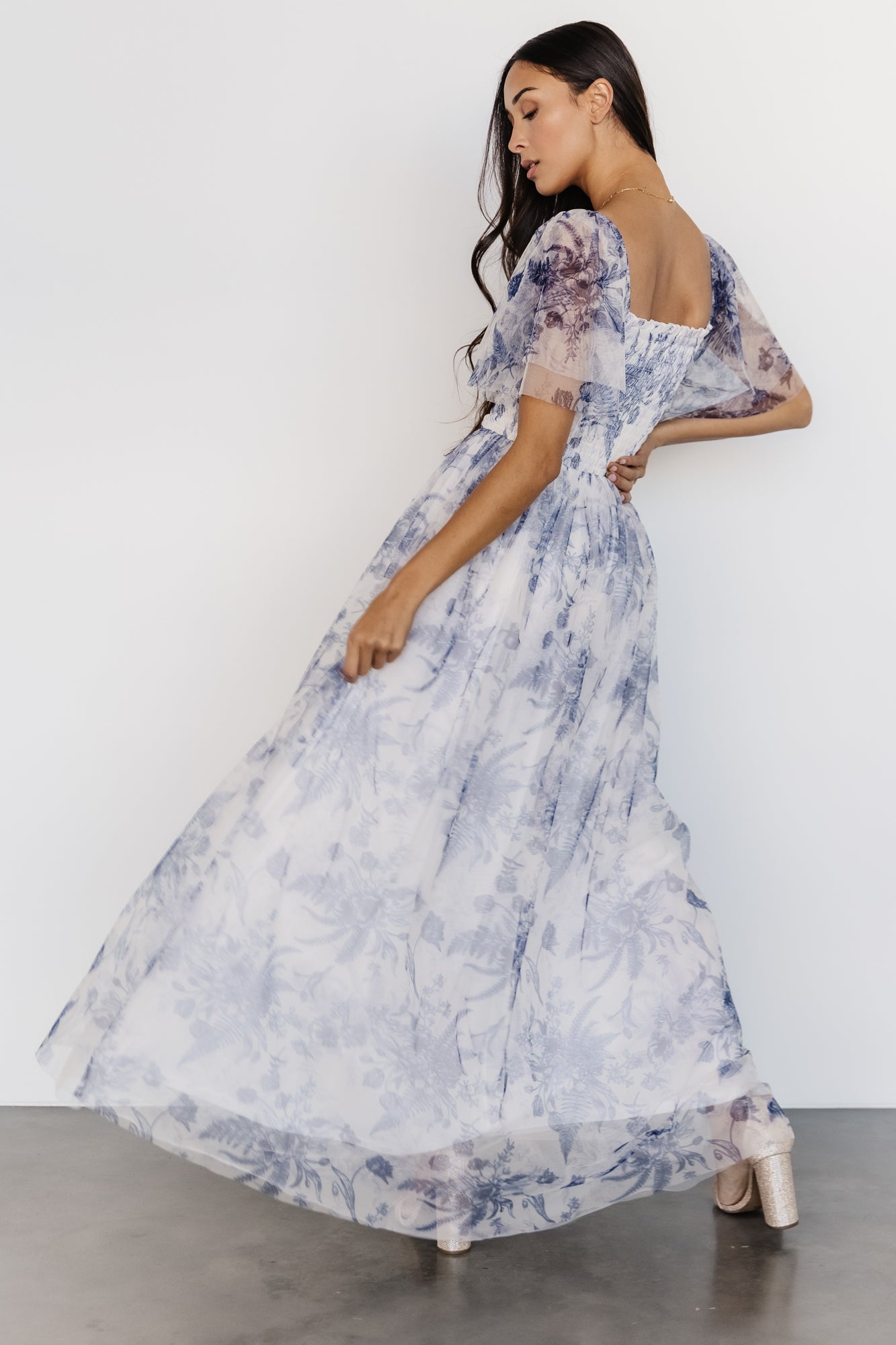 Cassandra Tulle Maxi Dress | Blue + White Floral Geniue Stockist Cheap Online