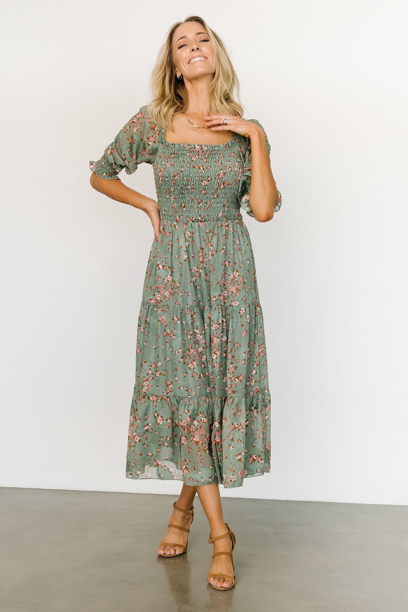 Fabian Jacquard Midi Dress | Eucalyptus + Pink Sale Exclusive