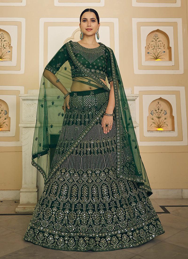 Green Soft Net Base Lehenga With Dori And Mirror Work Purchase Sale Online