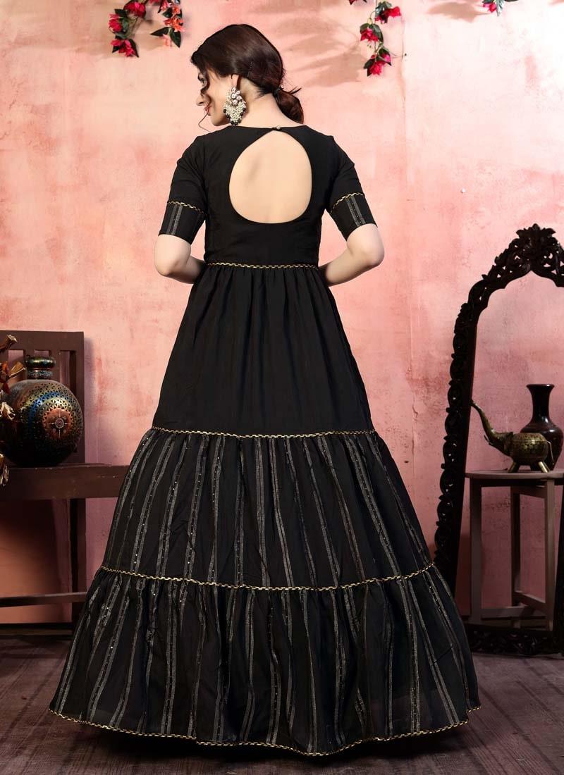 Glamorous Black Color Silk Fabric Designer Gown With Sequins Work Enjoy Cheap Online