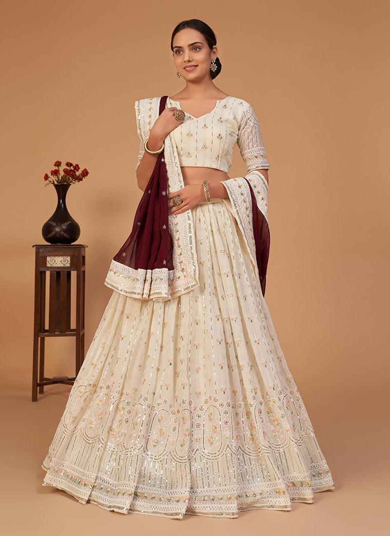 Off-White Georgette Lehenga With Contrast Dupatta Outlet 2025 New