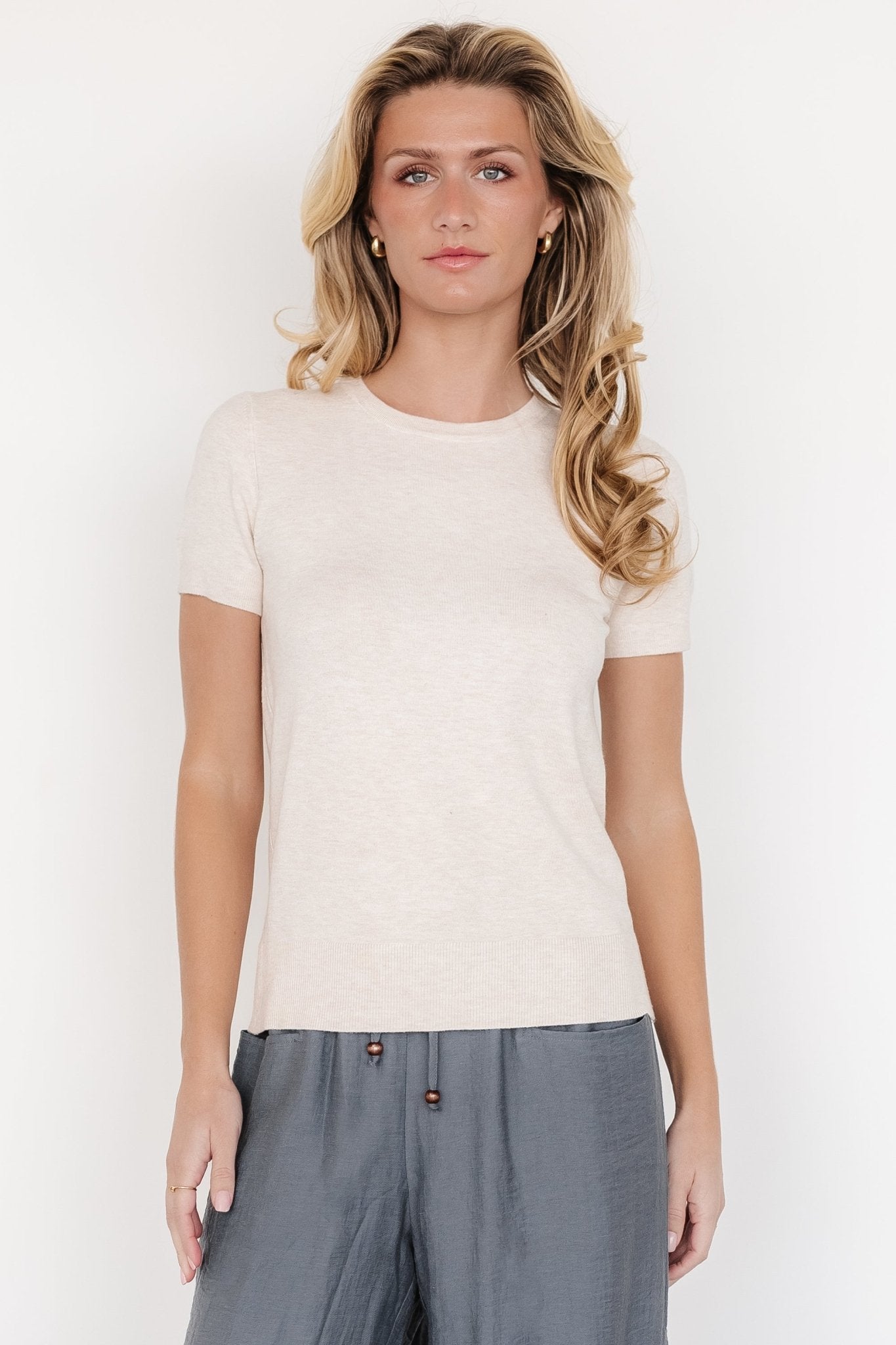 Hannah Knit Top | Oatmeal Free Shipping Big Sale