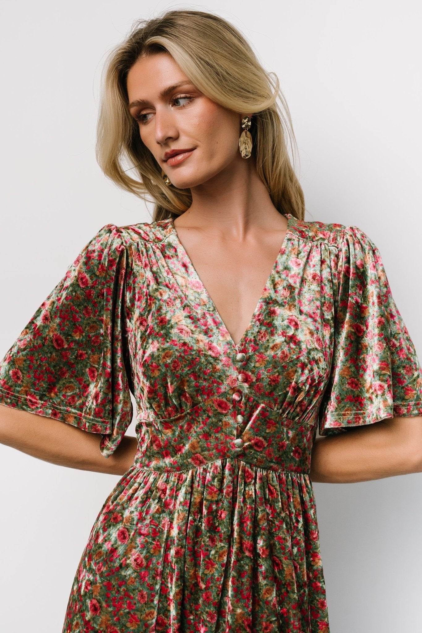 Irina Velvet Maxi Dress | Green Multi Floral Outlet Locations