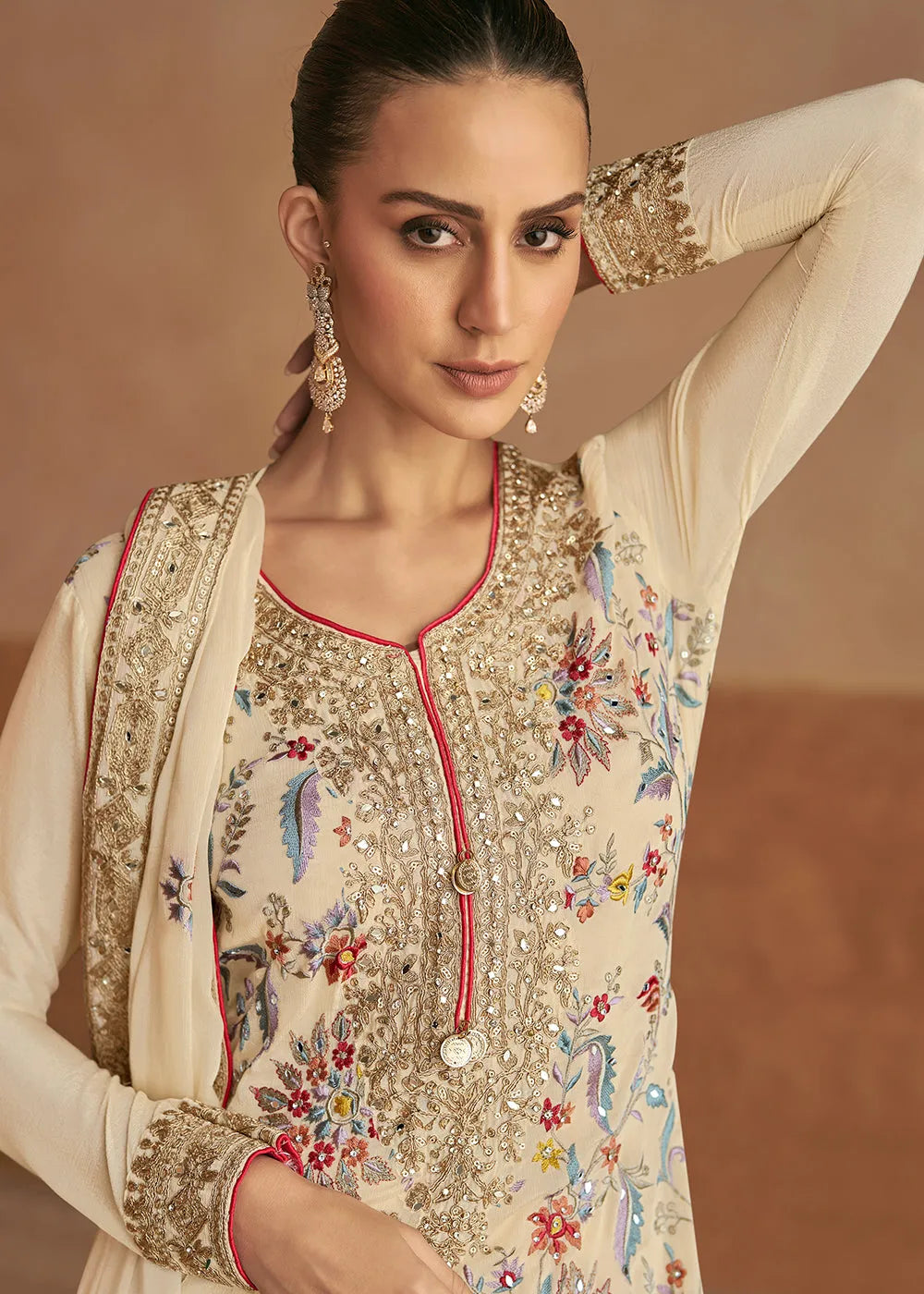 Comforting Pure Chinon Festive Kurta-Palazzo Set Sale For Cheap