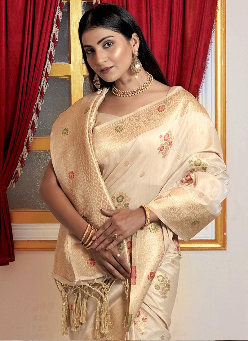 Classic Wear Half Sleeves Cream Saree Buy Cheap Visit