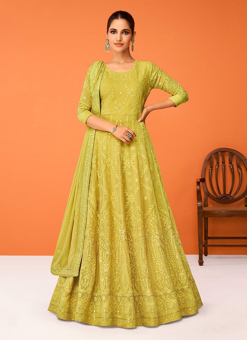 Embroidered Light Green Georgette Gown Visa Payment