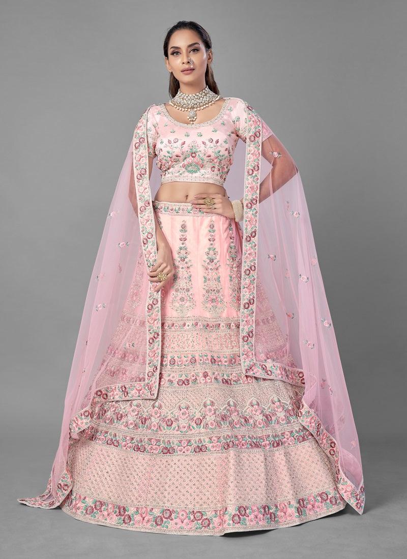 Attractive Pink Color Soft Net Heavy Work Lehenga Choli Cheap Sale Supply