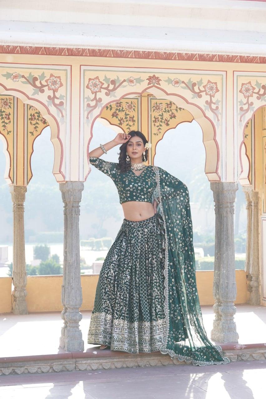 Attractive Pure Viscous Georgette Heavy Sequins Embroidered Lehenga Choli Set Countdown Package