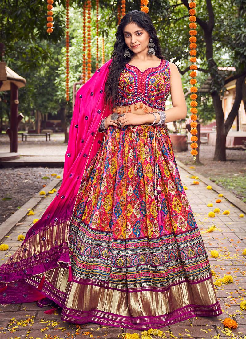 Multi-Color Crush Lehenga With Hand Work Blouse For Sale