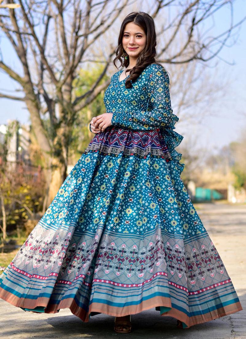 Multi Color Chanderi Silk Base Digital Printed Gown With Full Sleeves Latest Collections