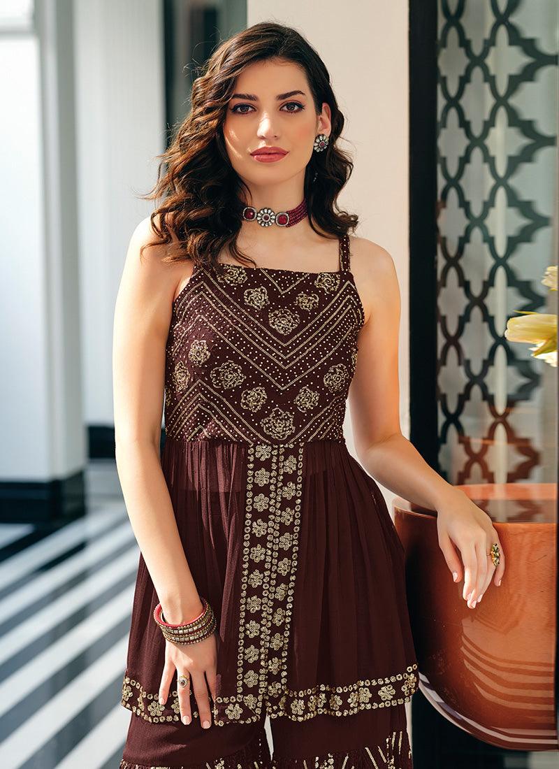 Heavy Embroidery And Sequins Work Maroon Festive Wear Sharara Suit Best Pices