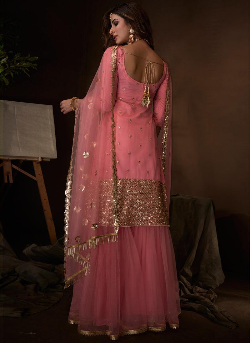 Light Pink Soft Net Base Sequin Sharara Suit Official Cheap Online