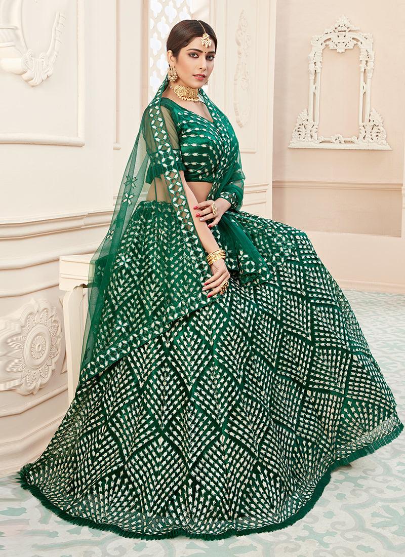 Heavy Sequins Floral Work Green Lehenga Best Sale Online