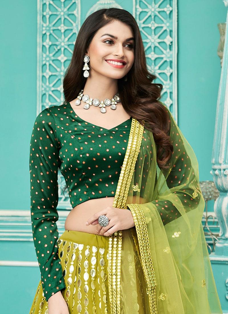 Green Color Georgette Fabric Gota Work Lehenga With Net Dupatta Pay With Paypal Online