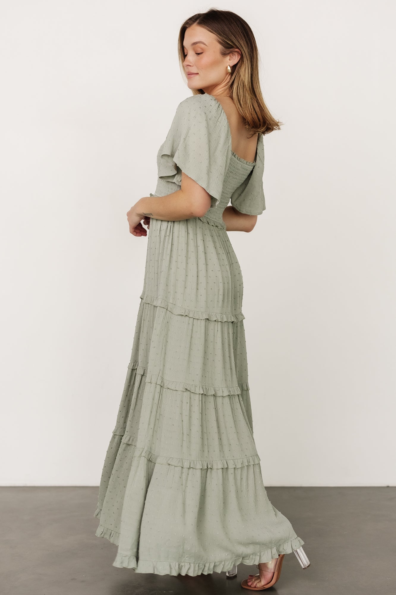 Lenora Smocked Dotted Maxi Dress | Sage Cheap Sale Popular