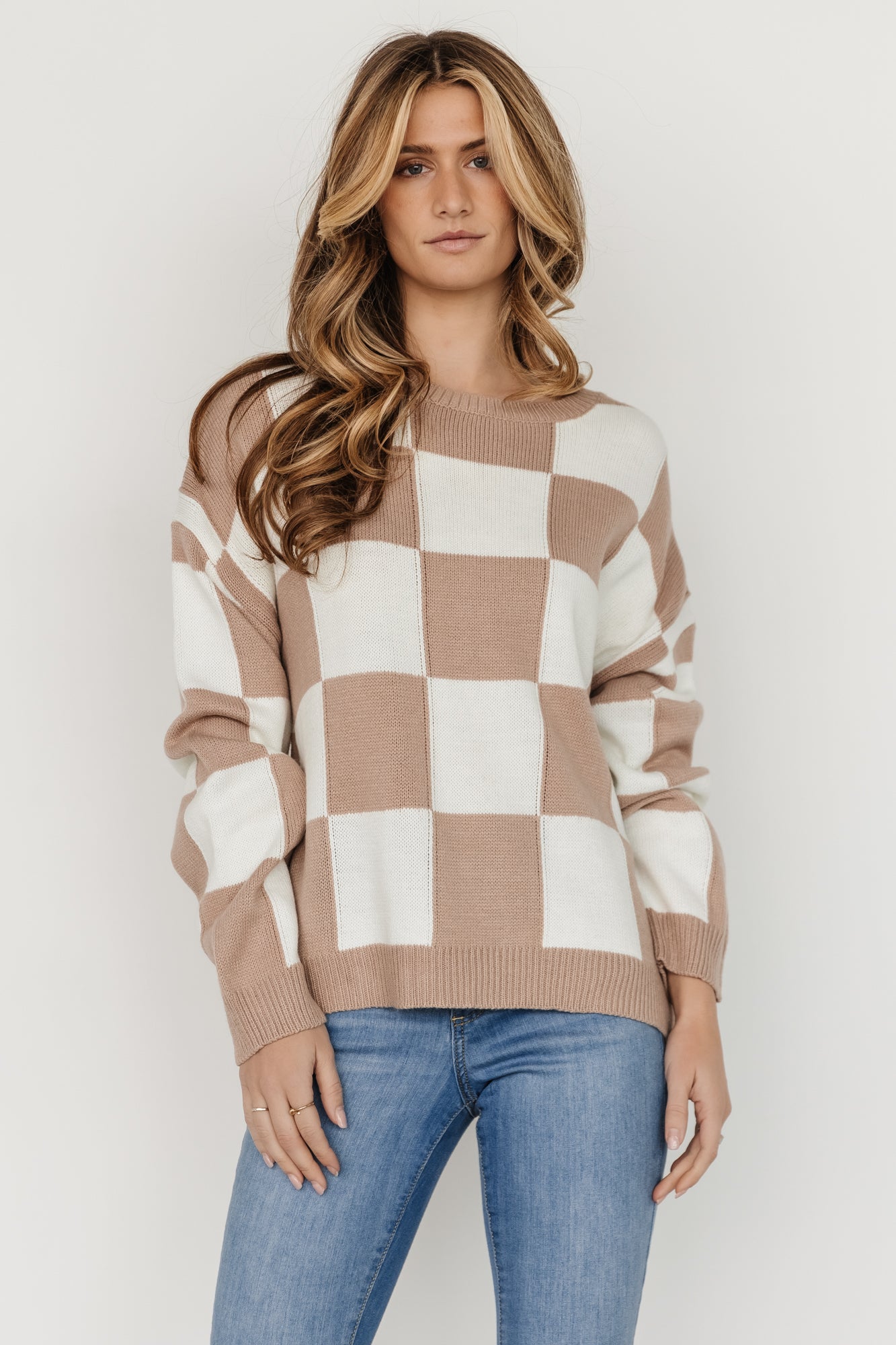 Bella Checkered Sweater | Taupe Outlet Classic