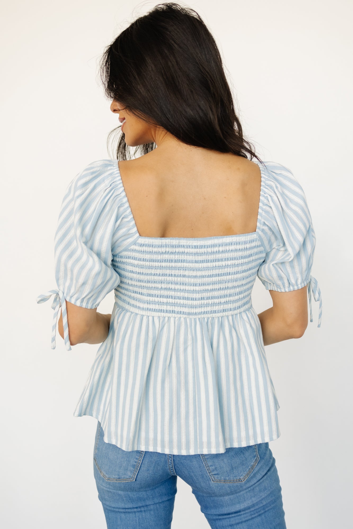 Betsy Peplum Top | Blue + White Stripe Pay With Visa Cheap Pice