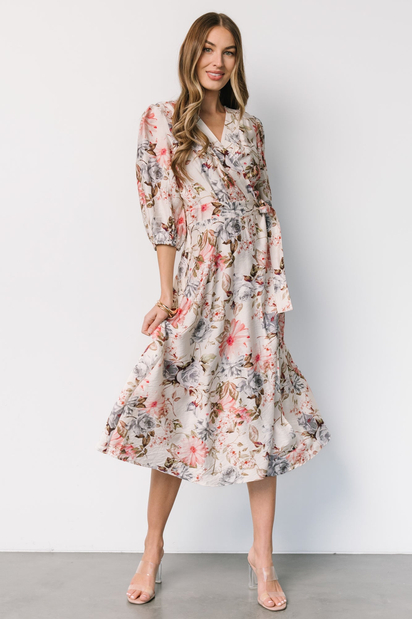 Fiorina Wrap Midi Dress | Ivory Multi Floral Deals Cheap Pice