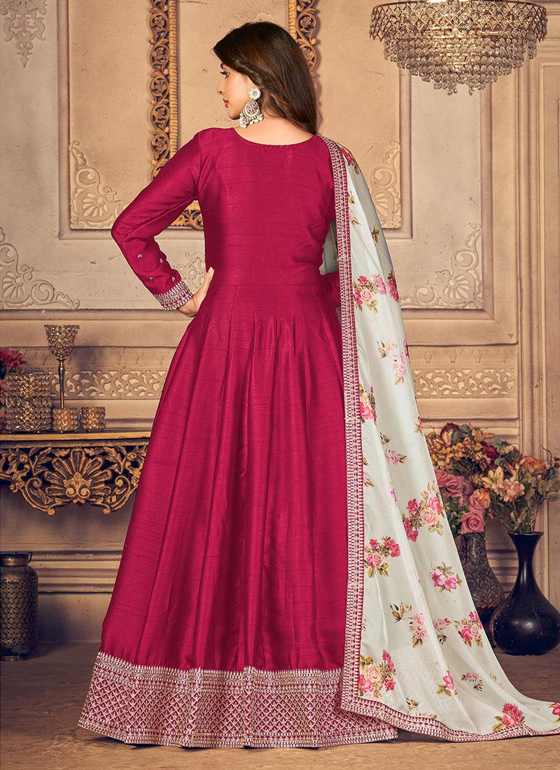 Silk Base Red Anarkali Suit With Duapatta Sale Best Pices