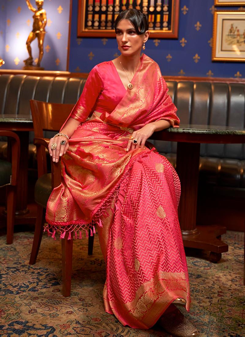 Peach Color Classic Wear Satin Silk Saree Cheap Sale Genuine