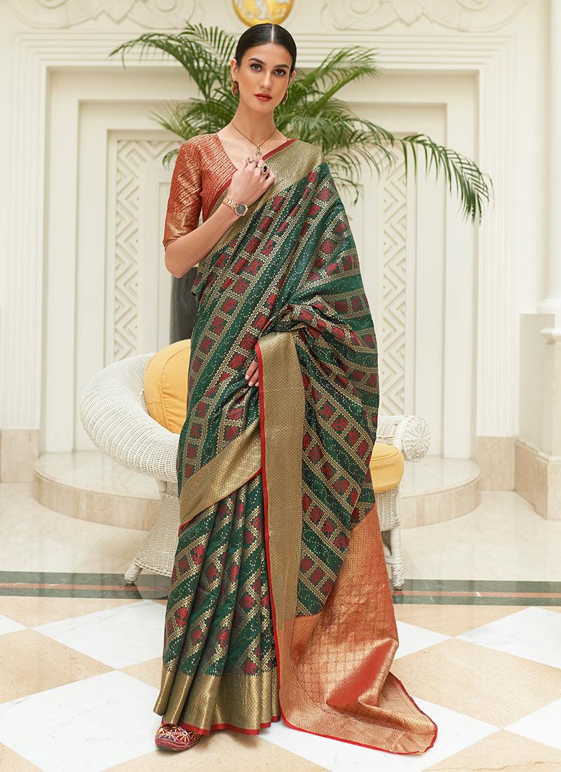 Classic Wear Green Patola Silk Saree Cheap Sale Footlocker Finishline