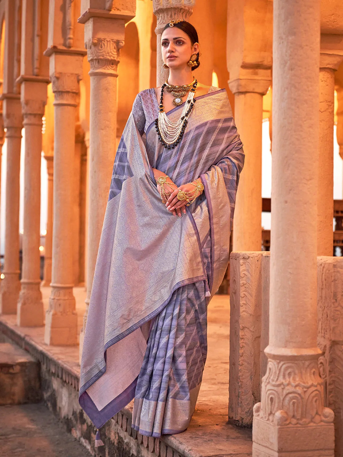 Luxurious Lavender Viscose Silk Printed Saree Buy Cheap Big Sale