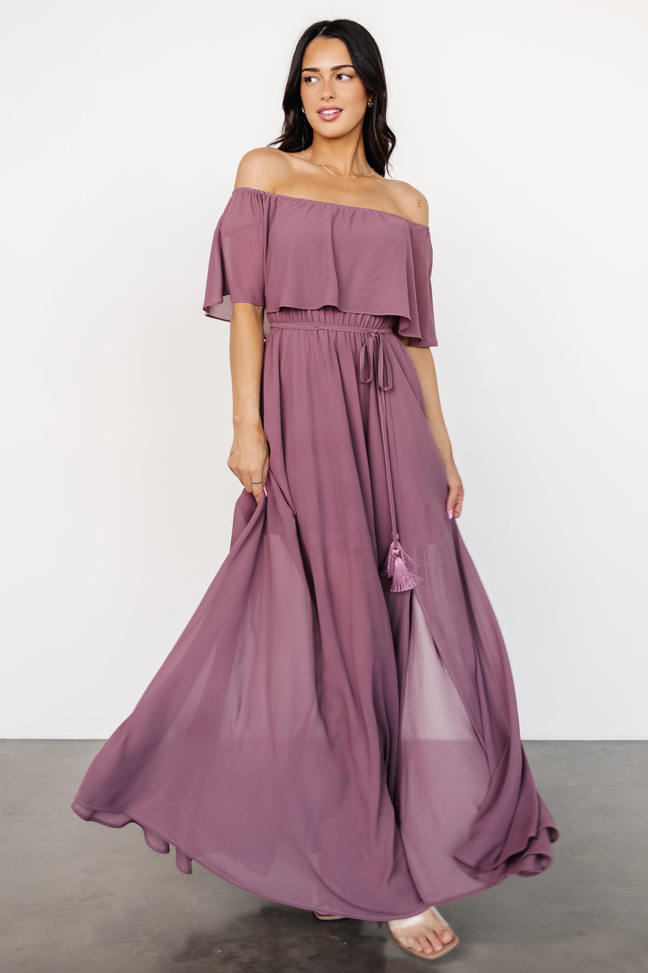 Victoria Off Shoulder Maxi Dress | Vintage Plum Clearance Exclusive