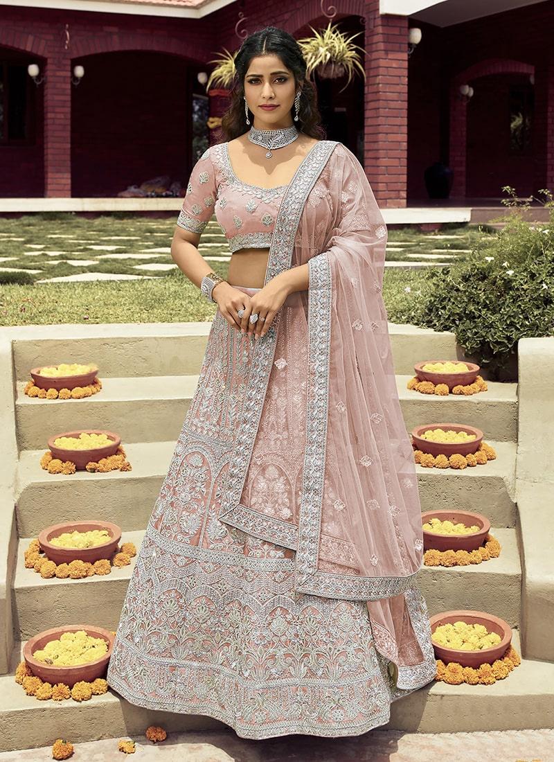 Peach Color Heavy Work Organza Base Lehenga With Net Dupatta With Credit Card Free Shipping