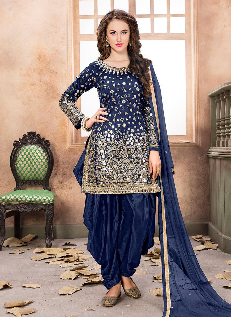 Navy Blue Color Mirror Work Punjabi Salwar Suit Shipping Outlet Store Online