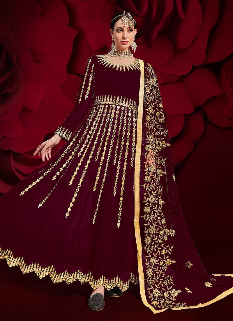 Maroon Color Georgette Material Mirror Work Pakistani Salwar Suit Outlet Explore