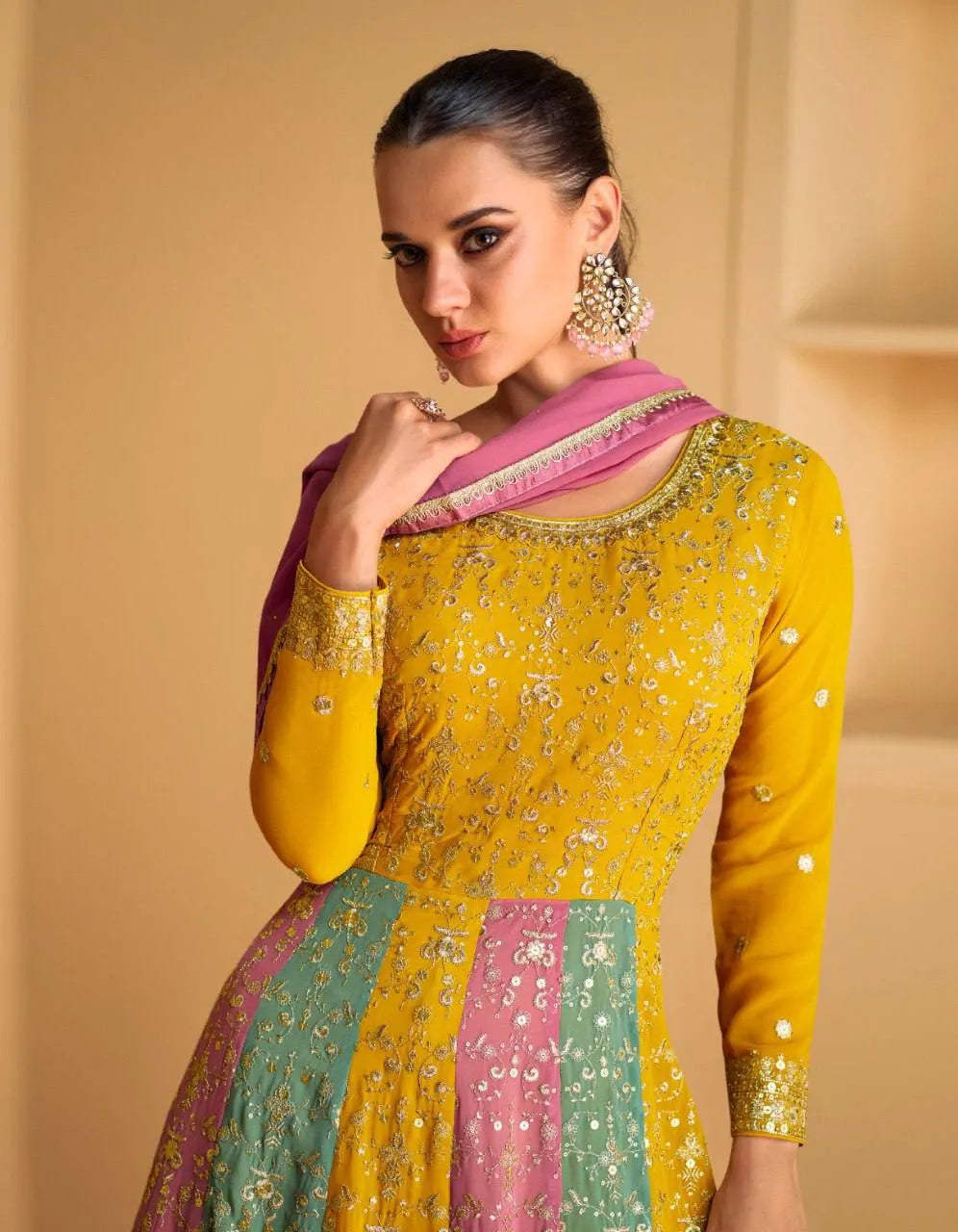 Radiating Multi Colored Faux Georgette Anarkali Gown Best Pices