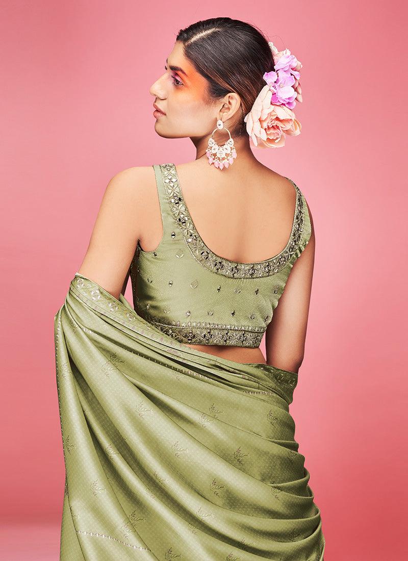 Olive Green Crushed Lehenga Choli With Dupatta Cheap Sale Low Cost