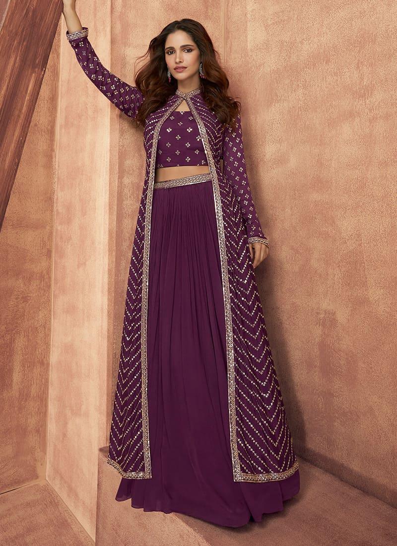 Long Jacket Style Purple Ghagra Choli Discount View