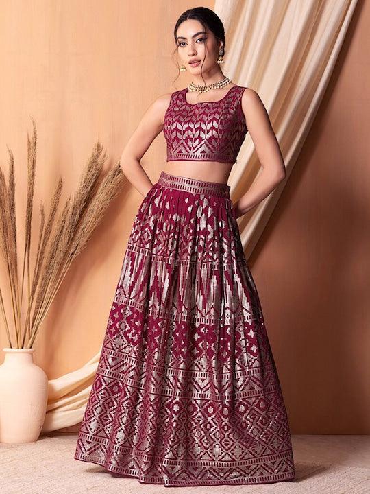 Rani pink Georgette Sequinned Flared Lehenga Choli Great Deals Cheap Pice