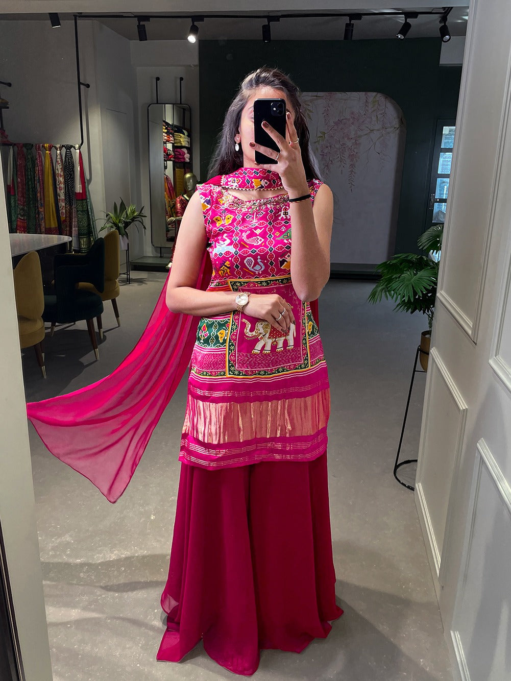 Elegant Designer Pink Printed Hand Worked Palazzo Suit 100% Original Online