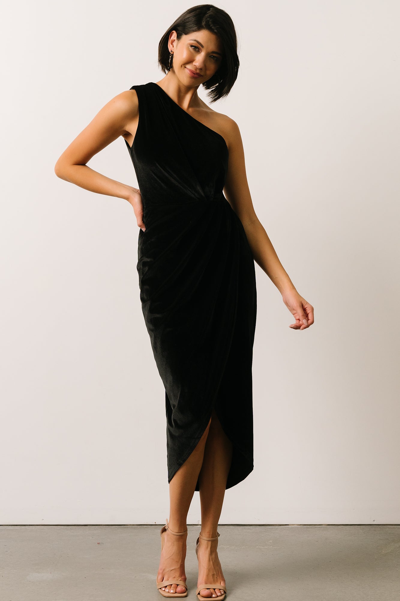 Kourtney Velvet One Shoulder Midi Dress | Black Popular