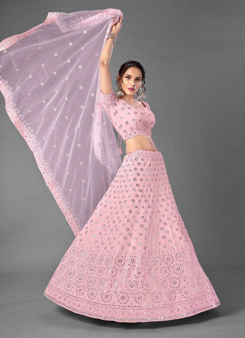 Pink Color Georgette Base With Heavy Work Designer Lehenga Choli For Cheap Sale Online