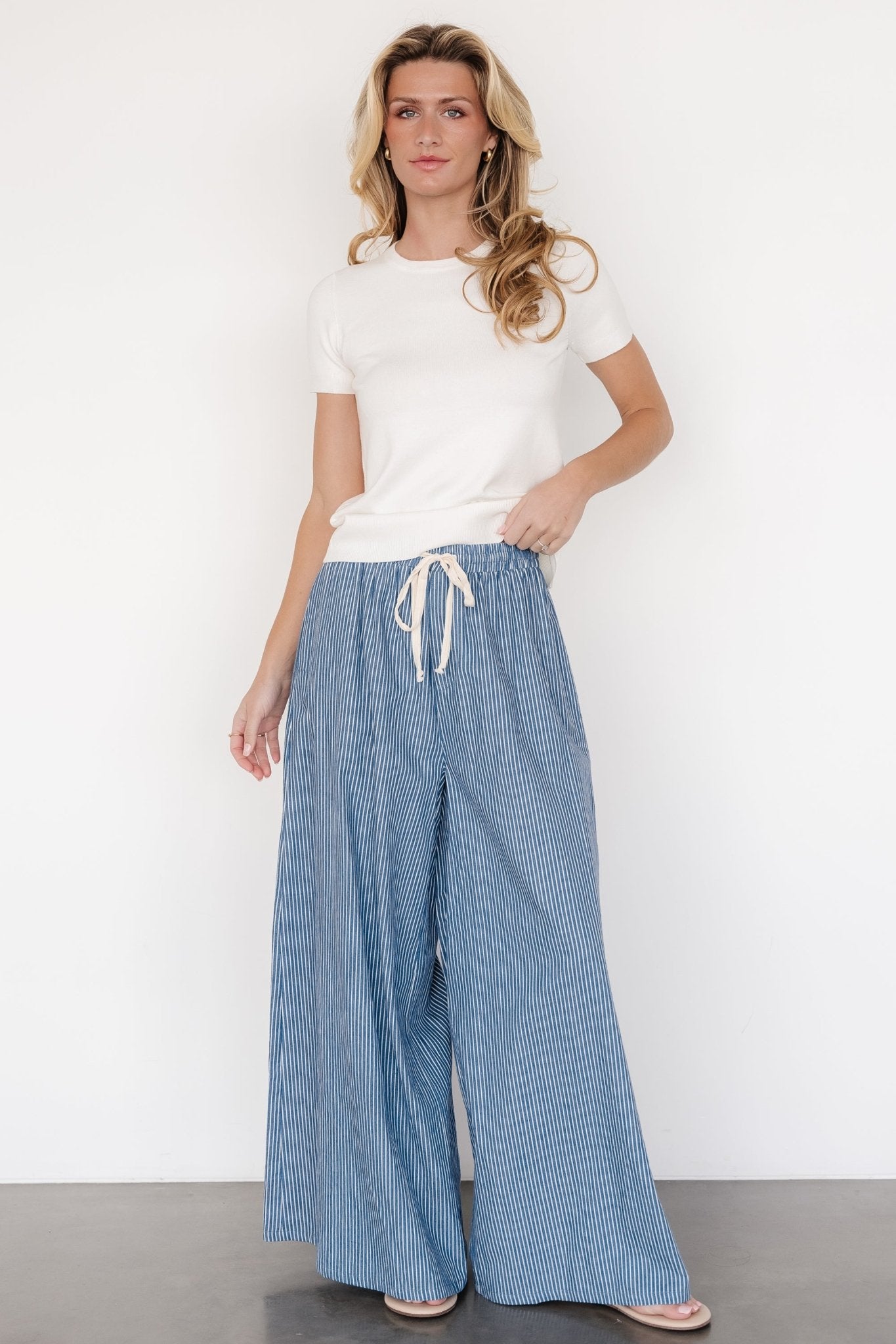 Odelia Striped Pants | Blue + Off White Stripe Cheap Supply