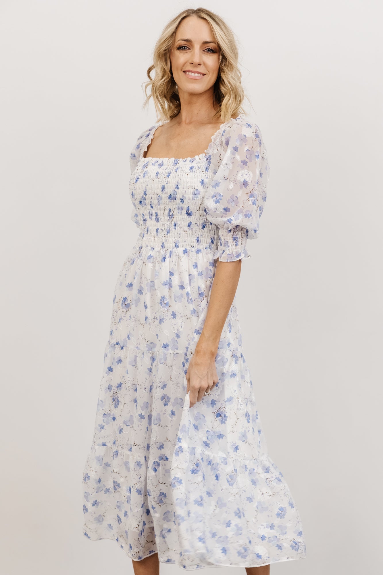 Fabian Jacquard Midi Dress | Blue Floral Free Shipping Reliable