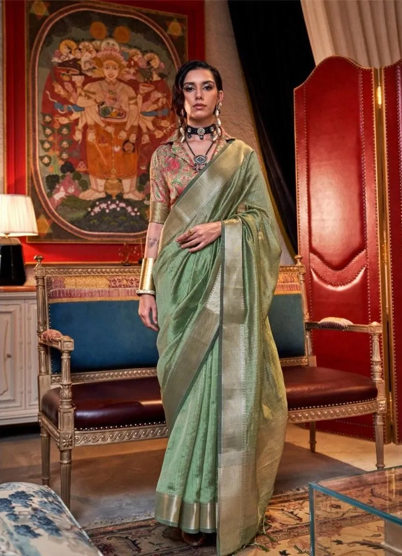 Extraordinary Chiffon Hand Weaved Pastel Green Classic Saree Free Shipping Nicekicks