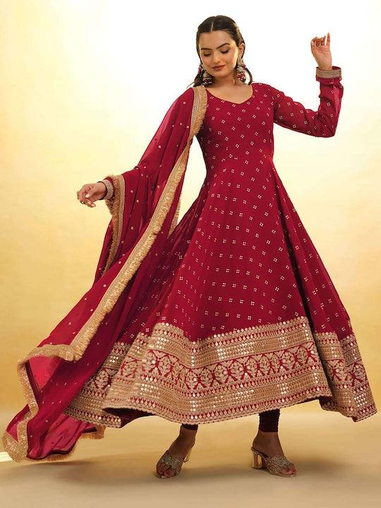 Red Georgette ready-to-wear salwar suit with dupatta Cheap Sale Big Discount