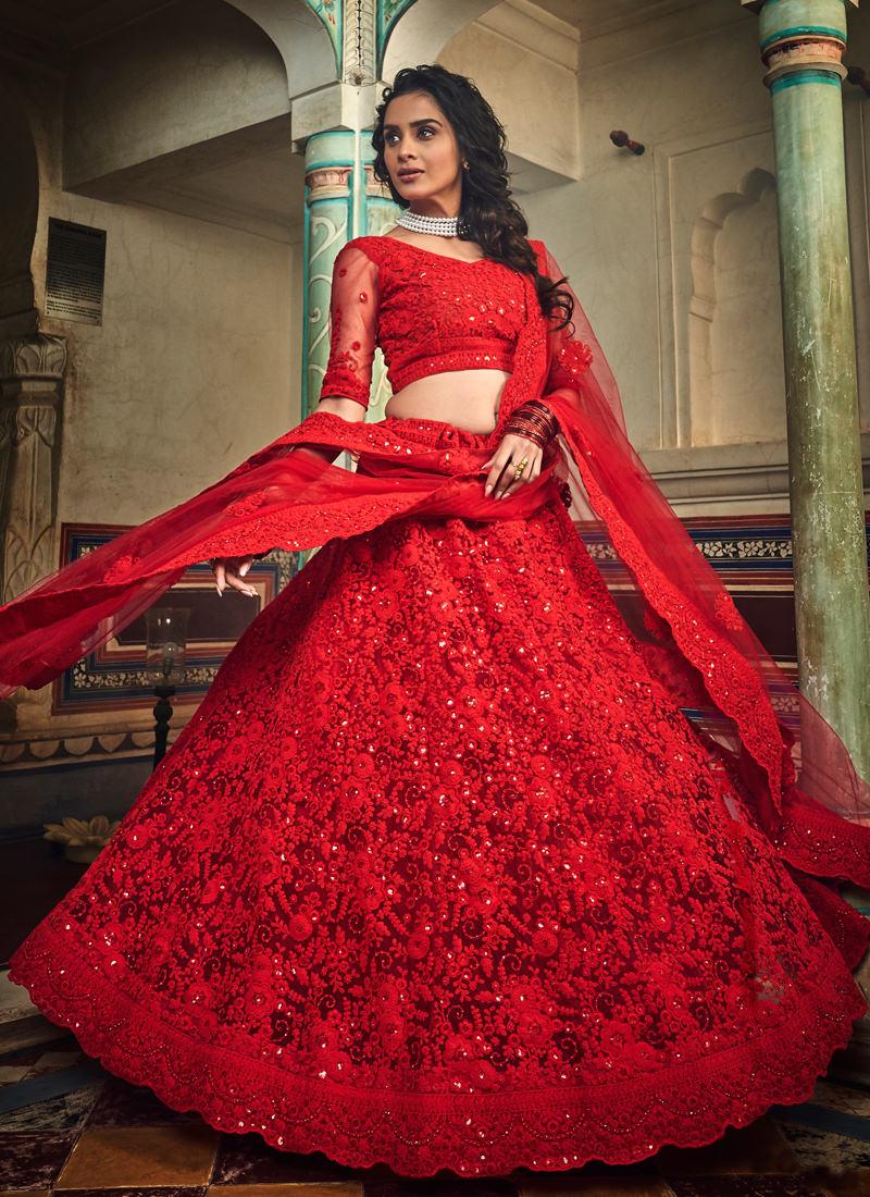 Spectacular Strawberry Red Soft Net Designer Ethnic Lehenga Choli Clearance Genuine