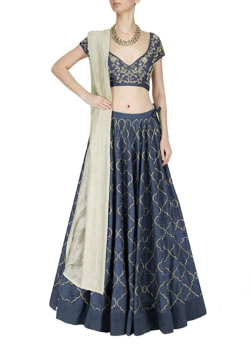 Navy Blue Color Art Silk Material Zari Work Lehenga Choli Best Pices Sale Online