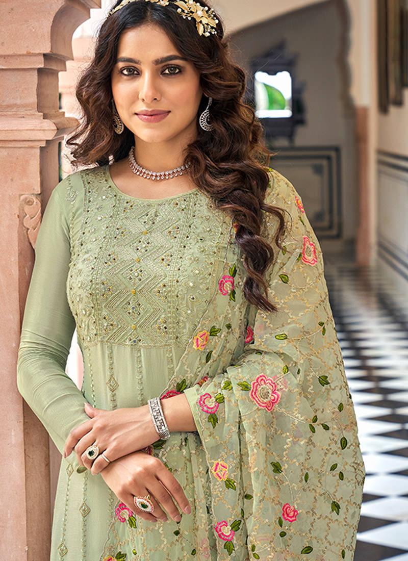 Green Georgette Pant Style Suit Clearance Best