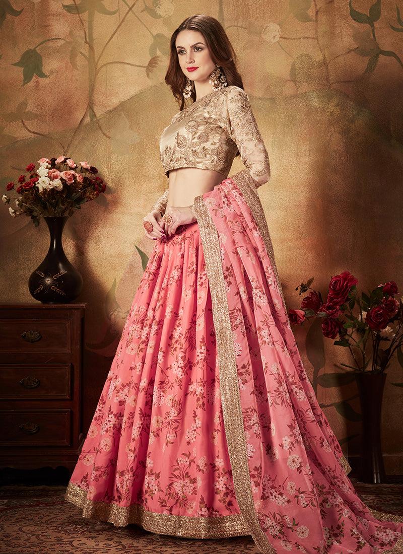 Pink Color Organza Fabric Lehenga With Floral Print Largest Supplier For Sale